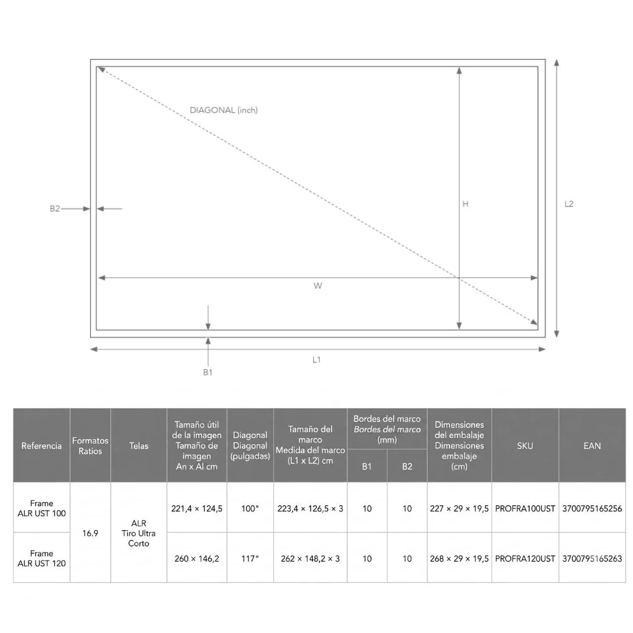 PROJEO FRAME ALR UST 120 PANTALLA FIJA ALR 120" TIRO CORTO