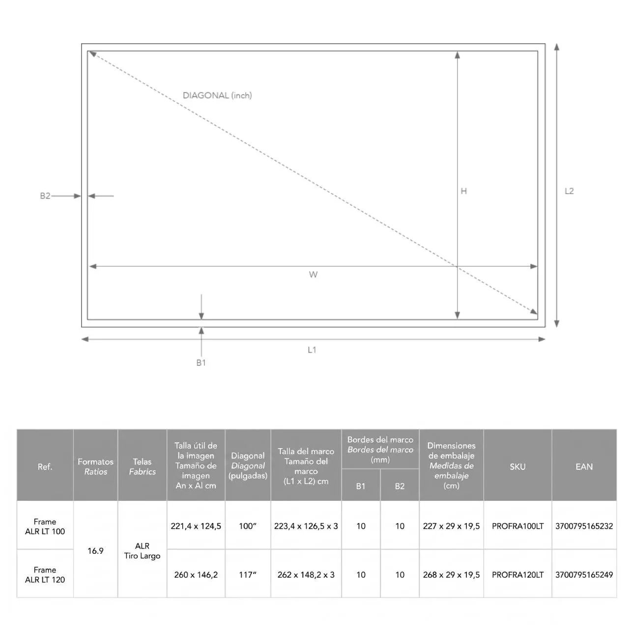 PROJEO FRAME ALR LT 100 PANTALLA FIJA ALR 100" TIRO LARGO